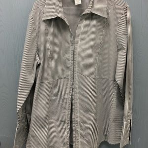 White Black Stripe Blouse Fashion Bug size 18